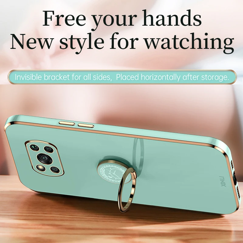Mobiox Case for Xiomi Redmi Note 10 11 Poco X3 NFC F3 GT M3 X3 Pro 5G 11t 10t pro 10 lite Plating Silicone Ring Stand Cover Case