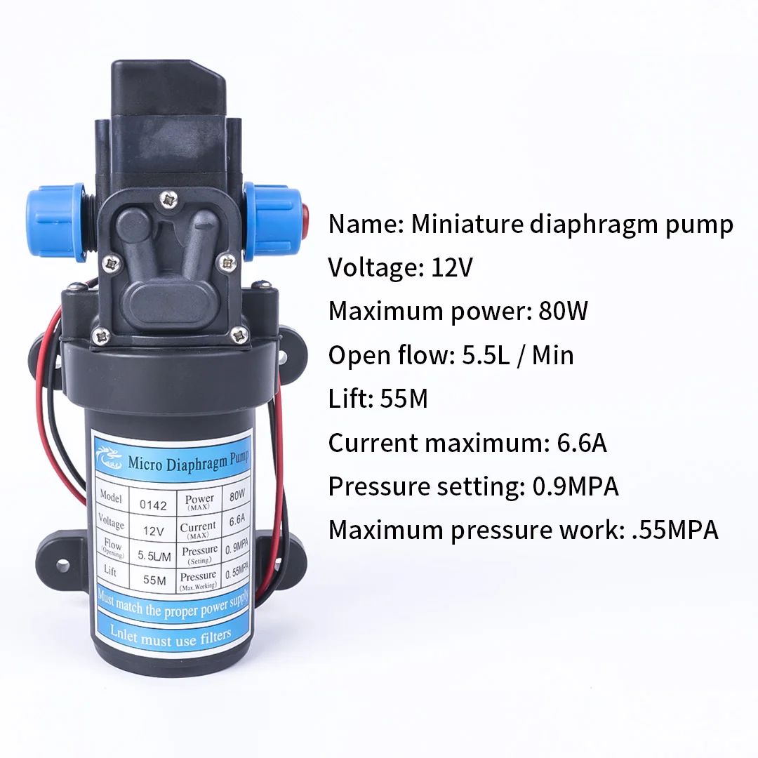 24V 130PSI 5.5L/Min High Pressure Diaphragm Water Pump For RV Caravan Boat 80W 