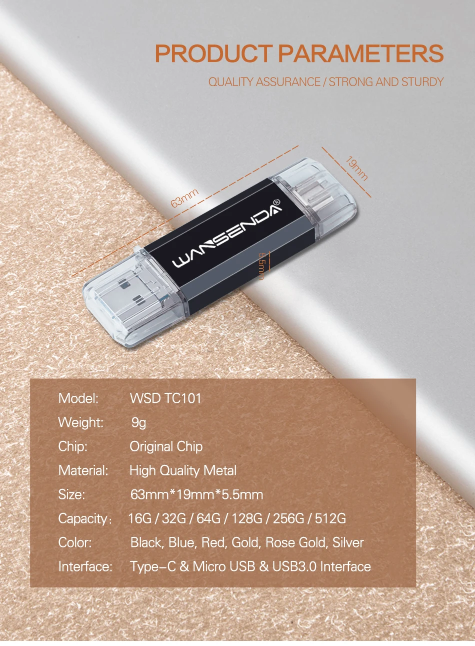 Флеш-накопитель WANSENDA 3 в 1 OTG USB3.0& type-C& Micro USB флеш-накопитель 32 Гб 64 Гб 128 ГБ 256 ГБ 512 Гб USB OTG USB флеш-накопитель