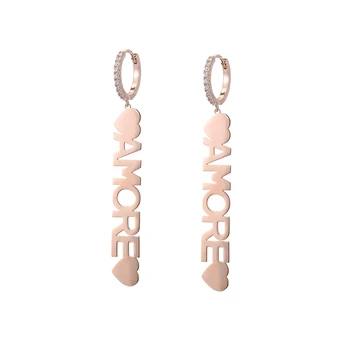 

2019 New Fashion Gold AMORE Letter Earrings For Women Crystal Hoop Stainless Steel Love Drop Earrings Jewelry Best Friend Gifts