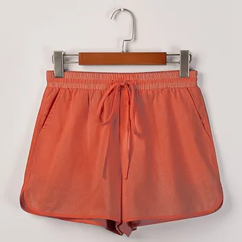 

Elegant Women Solid Print Pants Summer Pocket Loose Sleep Bottoms Pants Lady Middle-waisted Home Wear Shorts Cotton Linen