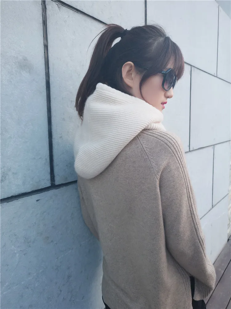 Мужская и универсальная шерстяная шапка кашемировая вязаная Толстая с капюшоном