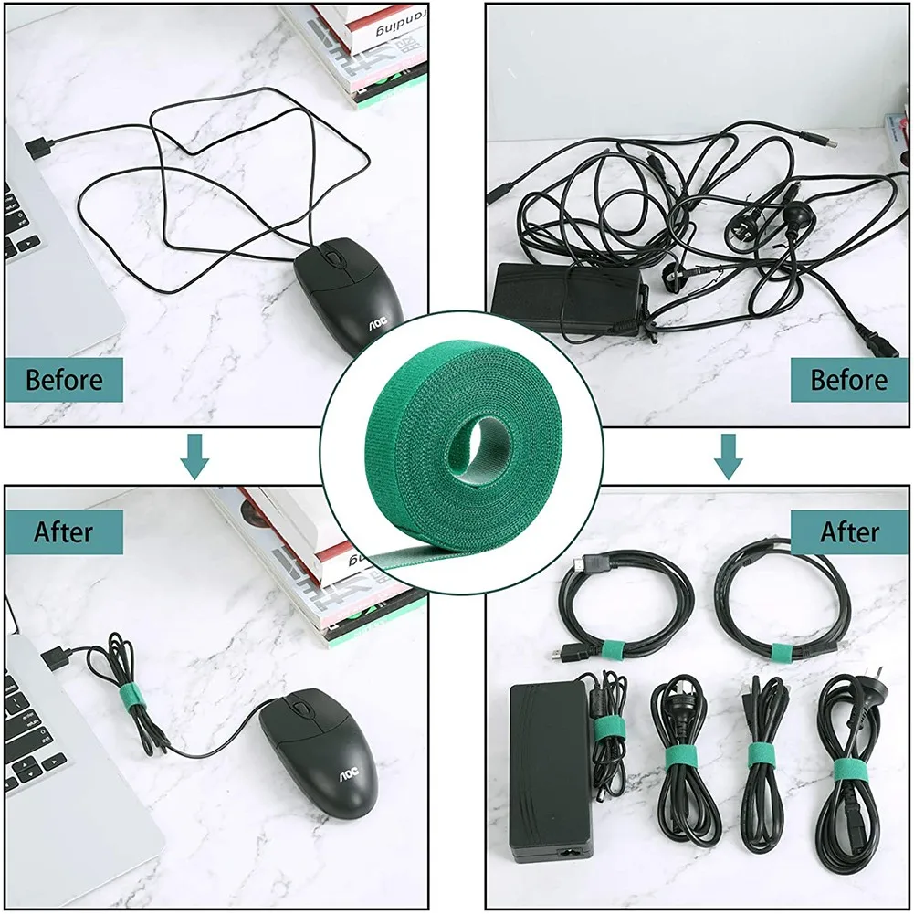 3 Pack Tie Tape Plant Ties Hook & Loop Garden Supports Bamboo Cane Wrap Support Green Tie Headphones Line USB Cable Organizer