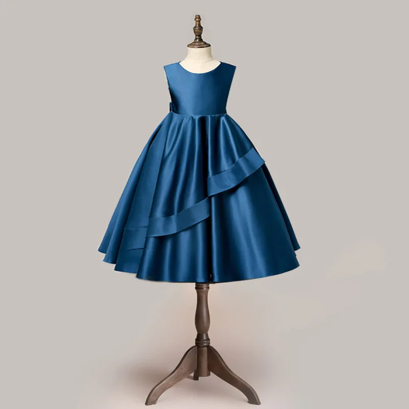 

Satin Flower Girls Wedding Dress Bow Formal Ceremonies Dress Ball Gown Kids Clothes Little Girl Birthday Christening Vestido