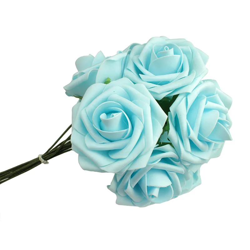 Light Blue 10 головок поддельные розы Искусственные цветы букет для свадьбы домашний декор DIY украшения искусственные с цветами, для украшения дома - Цвет: Light Blue