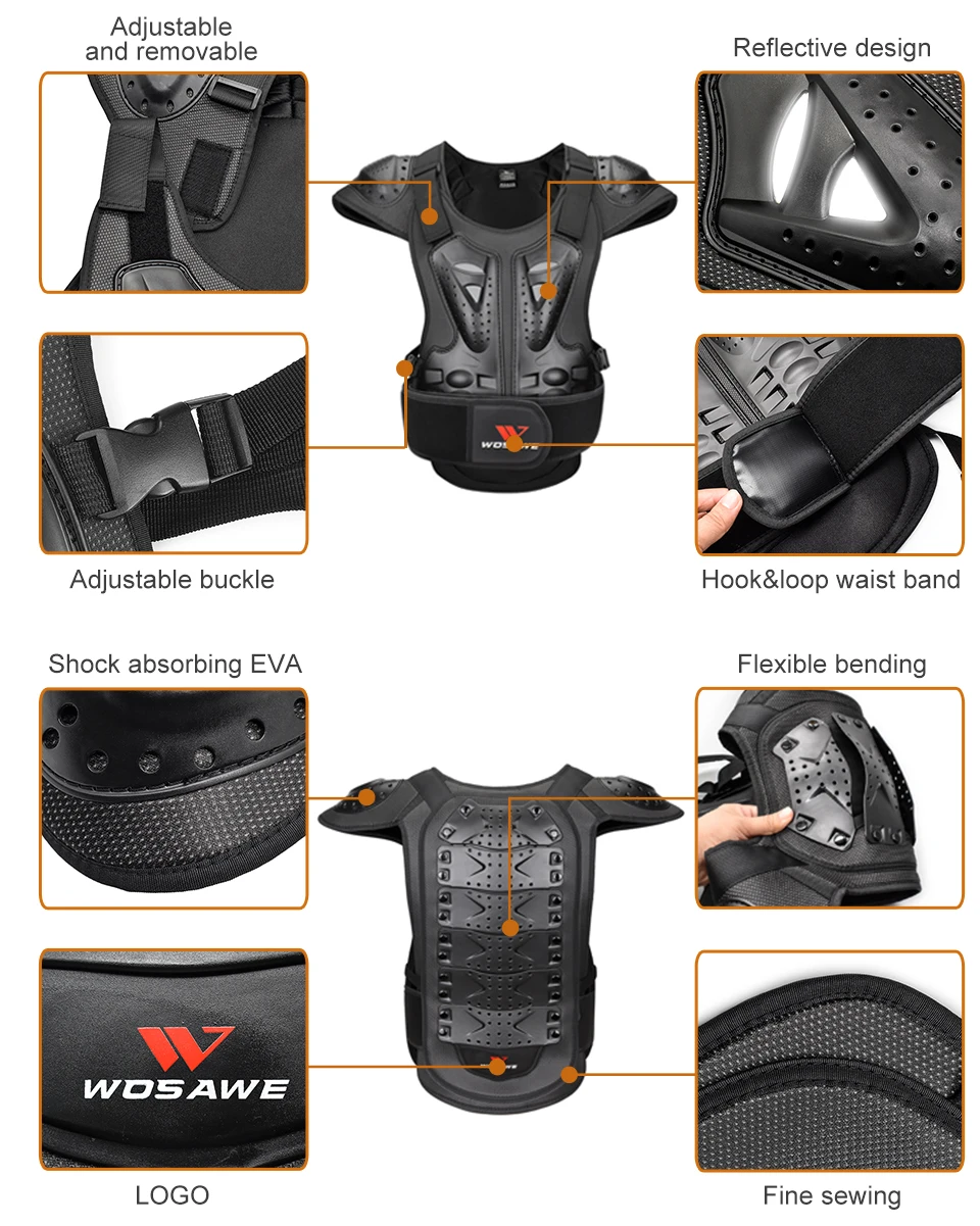 WOSAWE Adults Motorcycles Armor Protective Gear moto Racing Off-road MTB Outdoor Sports Protection Jacket Body Guard