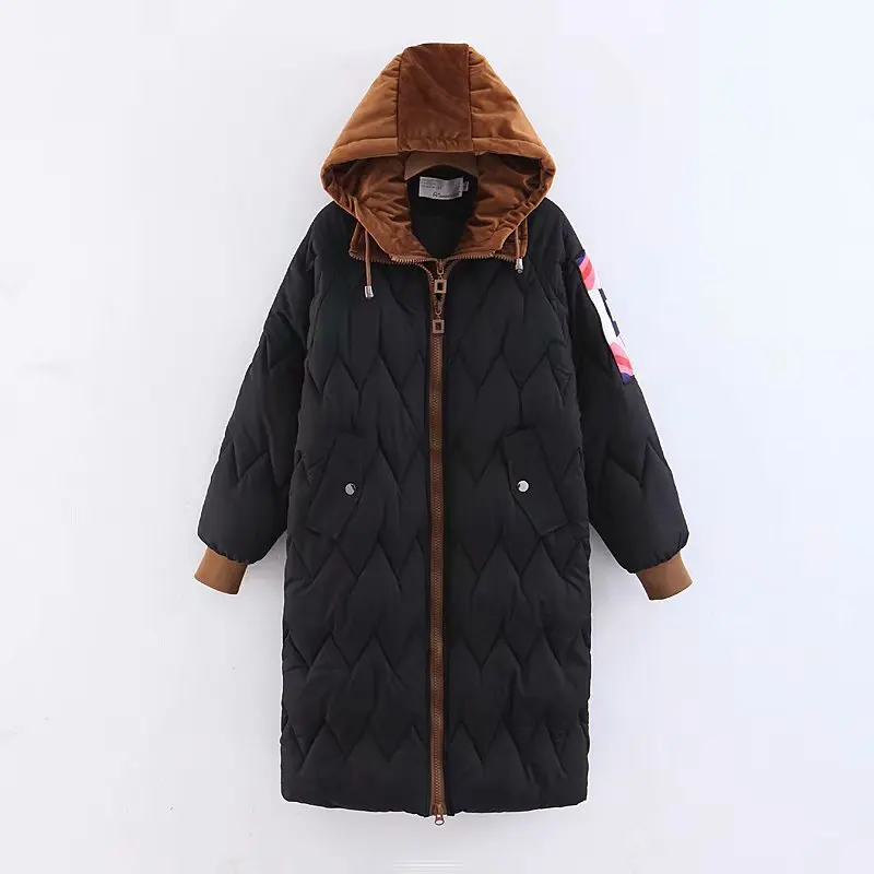 

2018 Autumn And Winter New Style Sleeves Labeling Contrast Color Cap Collar Cotton Overcoat Women's C818289sw