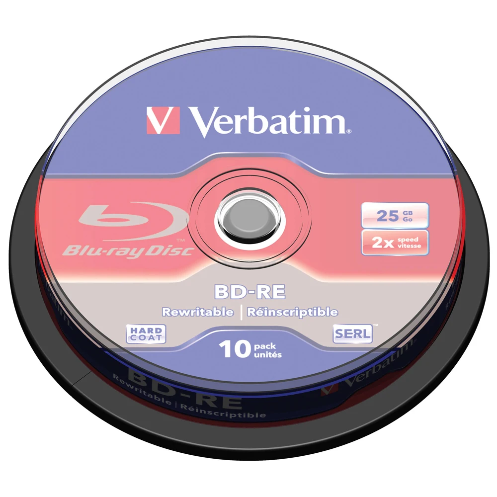 Verbatim BD-RE 25GB 10pk шпиндель 2x Blu-Ray фирменный перезаписываемый белый печатный медиа-диск компактное хранилище данных 43694