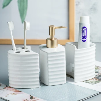 

Ceramic Sanitary Ware Wash Set Minimalist Bathroom Amenities Home Decoration Model Room Accessories Toilet bathroom brush holder