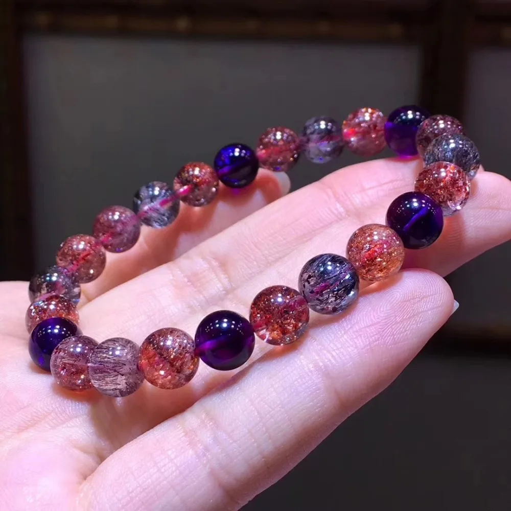 Сертификат натуральный Lepidocrocite кварц супер семь 7 Красочные рутиловые хрустальные прозрачные круглые бусины браслет 8 мм для женщин AAAAAA