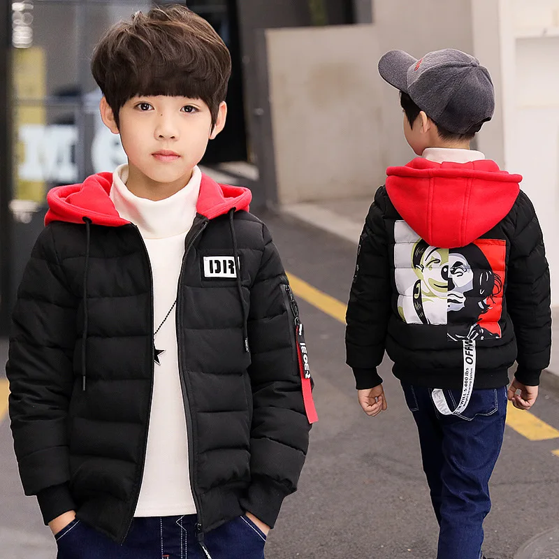 

2019 Winter New Style Korean-style BOY'S Thick Coat Big Boy Back Printed Webbing Lettered Cotton-padded Clothes Fashion
