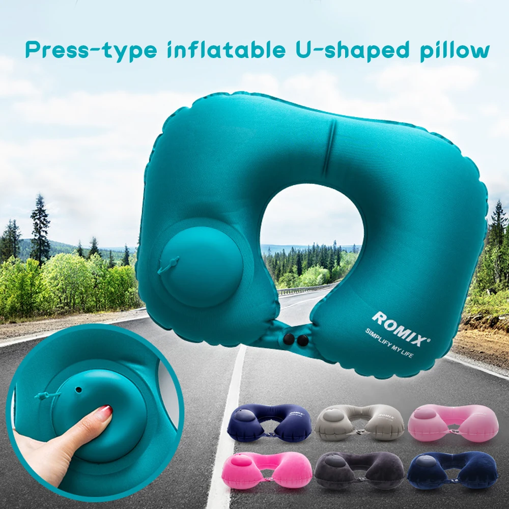 Portable U-Shape Inflatable Travel Pillow Car Head Rest Air Cushion for Travel Neck Pillow Office Nap Head Rest Air Cushion