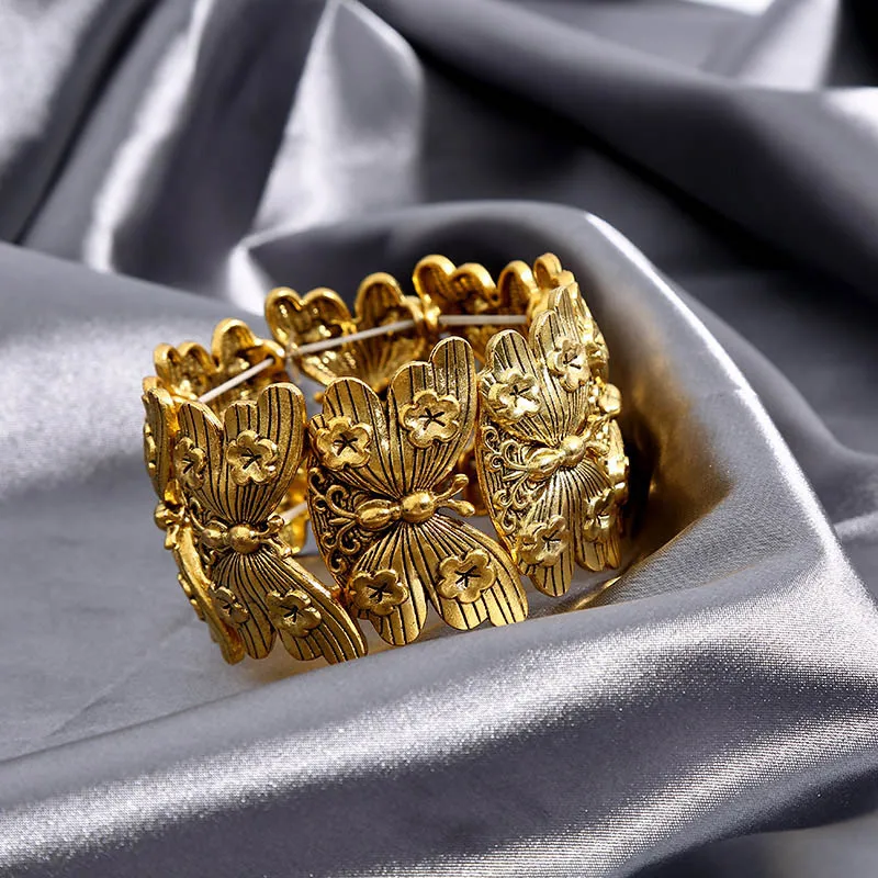 Модный ретро золотой браслет для женщин Свадебная Невеста толстый бабочка браслет Африканский Золотой Цвет ювелирные аксессуары