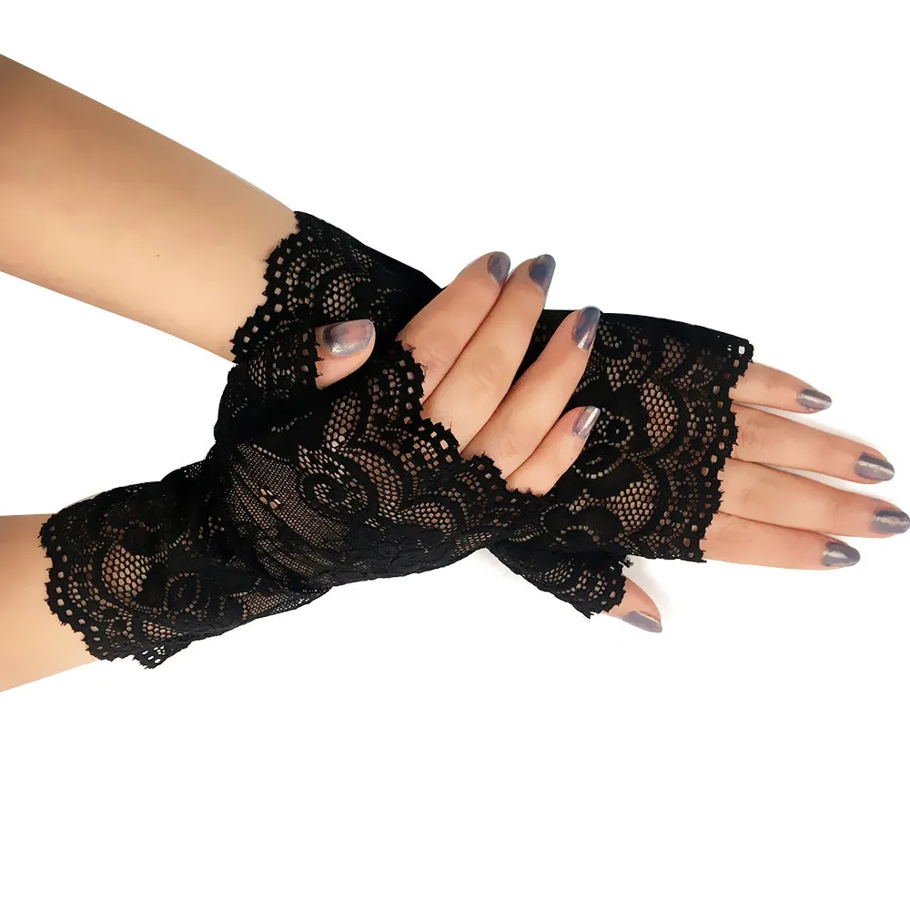 Ladies Fingerless Short Fingerless Sailor Dance Half-finger Lace Gloves Driving Sunscreen UV Protection Scar Scar Gloves