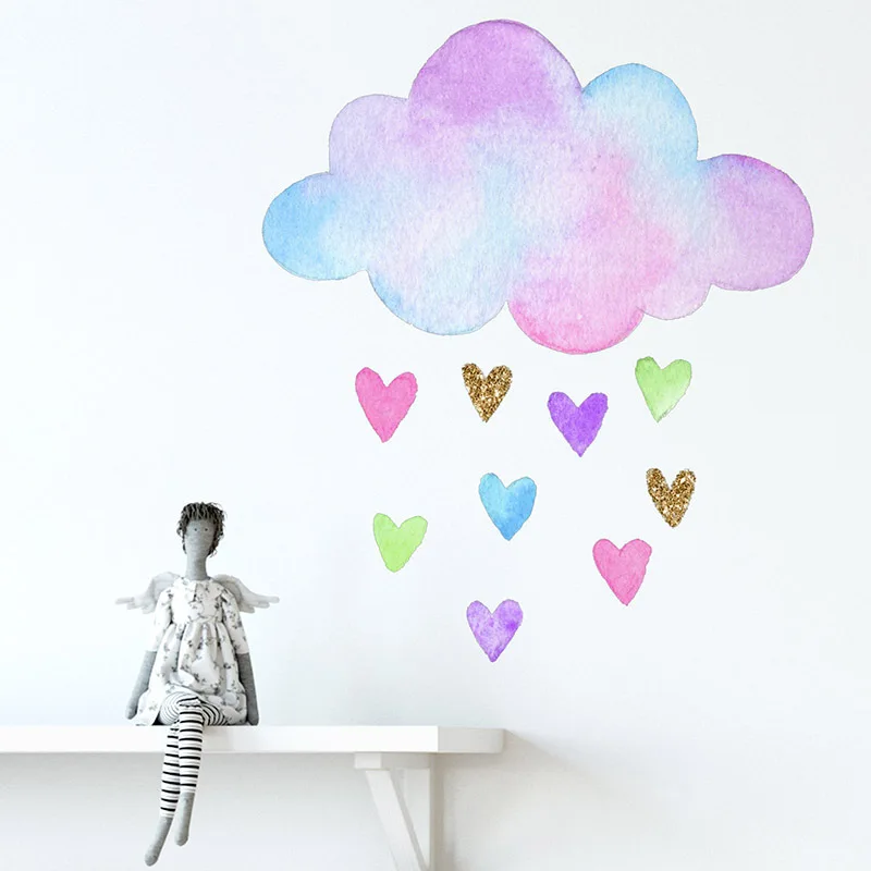 1x Beautiful Cloud Heart Rain DIY Wall Stickers for Bedroom Living Room Kids Nursery Kindergarten Decor Decal Decoration Posters wall stickers vinyl decal stickers