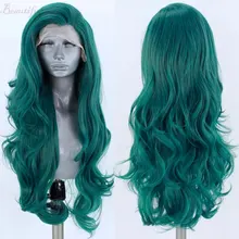 Темно-синий объемный волнистый ручной работы синтетический парик на кружеве Высокая температура волокна волос свободный пробор естественная линия волос для женщин парики