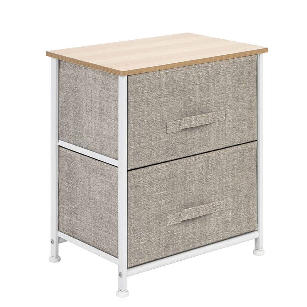 

2 Drawers -Bathroom Stand, Sturdy Steel Frame, Wood Top, Easy Pull Fabric Bins Organizer Unit For Bathroom