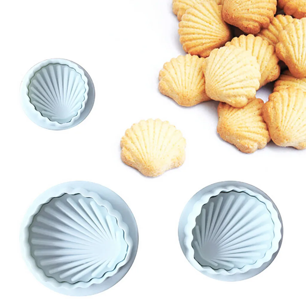 

3PCSC Cookies Molds Creative Unique Shell Shape Cookies Fondant Plastic Molds Cutter Cake Embosser Mold Novel Cookies Molds