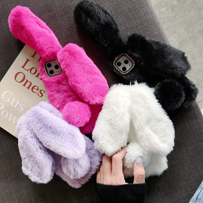 

For Oppo Reno 2 Z A7X F9 K1 R15X R17 R15 Pro R11S R11 R9S R9 Plus A79 Luxury Comfort Furry Rabbit Plush Phone Case Back Cover