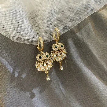 

Cubic Zirconia Copper Micro Owl Earrings for Women Girls Exaggerated Crystal Earrings Female Rhinestone Party Wedding Jewelry