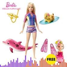 Барби разрешаю игрушки Барби Дельфин Magic трубка веселые друзья милые морские животные и туристические вид Барби игрушки FBD63 подарок