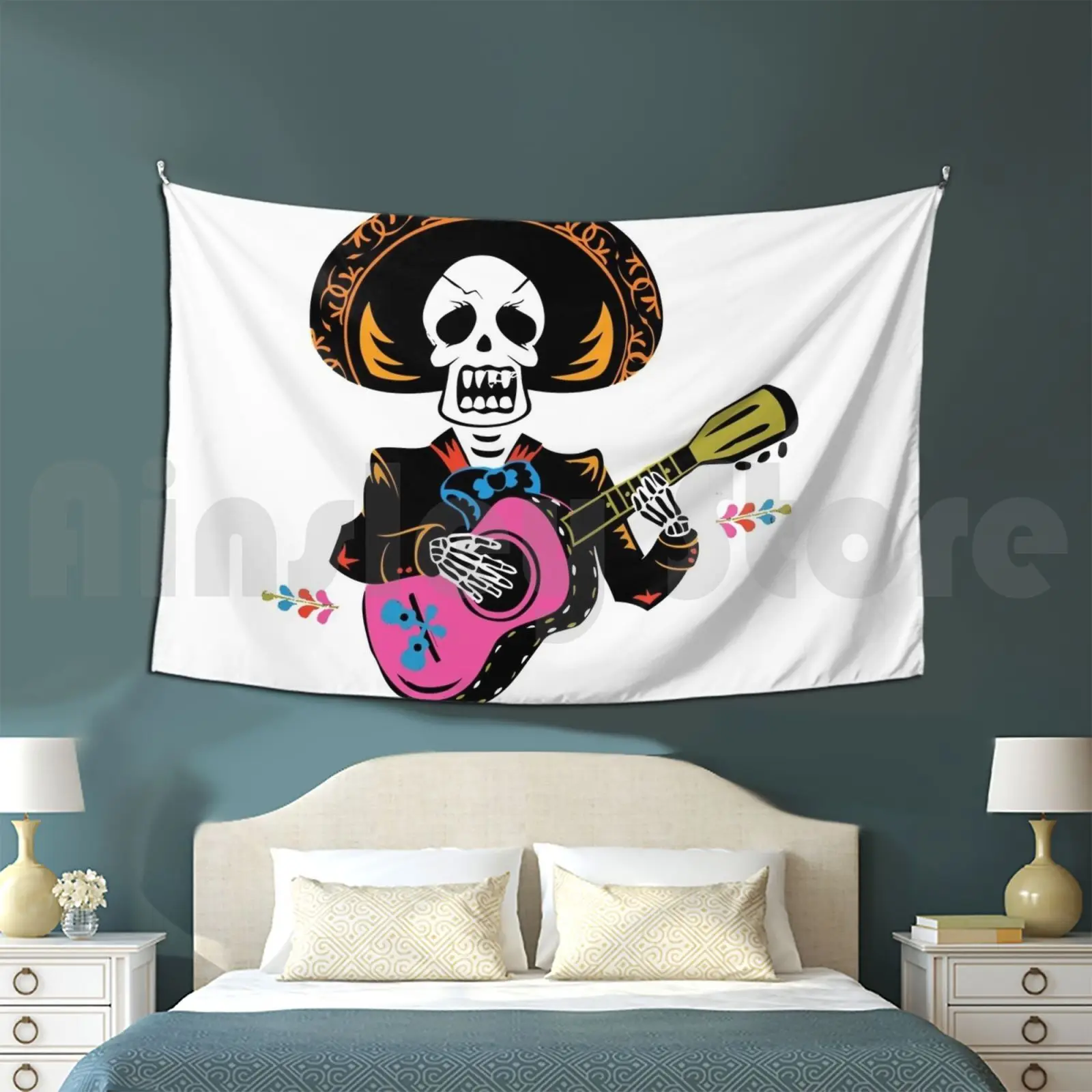 Mariachi Coco Tapestry Living Room Bedroom Coconut Films Movie Mexico Mariachi Colors Skull Mexican Skull Dead Music