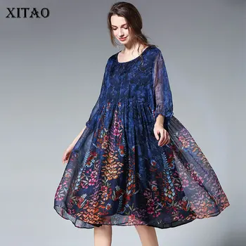 

XITAO Occident Plus Size Women Clothes 2020 Loose Printed Chiffon Dress Women Fashion Cropped Sleeve Dresses Summer New DMY4143