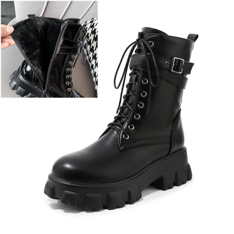 PXELENA; большие размеры 34-45; ботинки на массивной платформе; женские ботинки на толстой резиновой подошве в стиле панк, готика; военные байкерские ботинки - Цвет: PU Winter