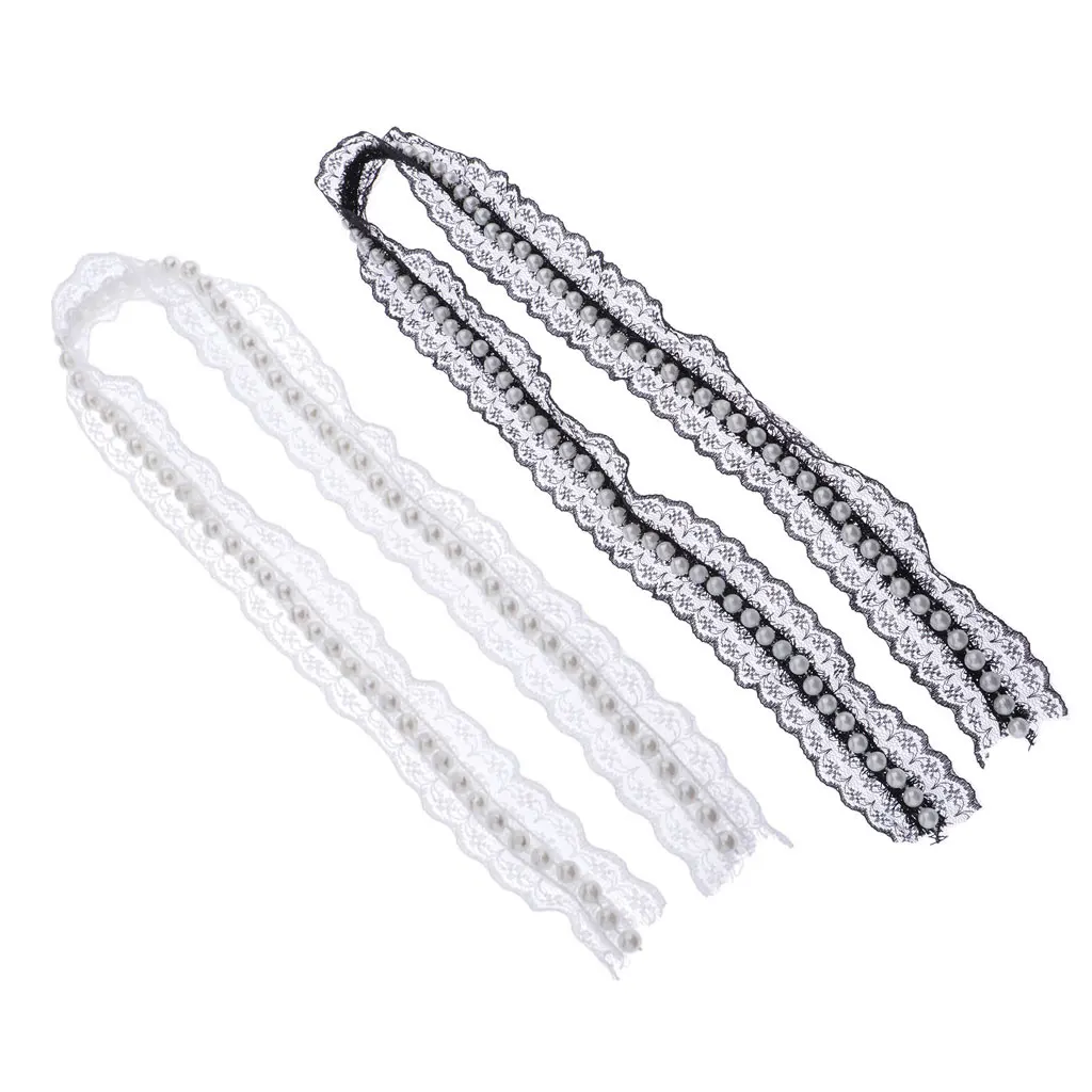White Pearl Embroidered Lace Trim Ribbon for Dress Skirt Sewing Crafts Decor