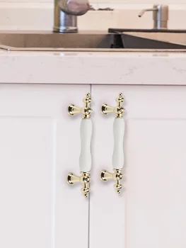 Xipeiyi Fashion Ceramic Cabinet Handles Golden Kitchen Cupboard Door Handles Drawer Knobs European White Furniture Pulls