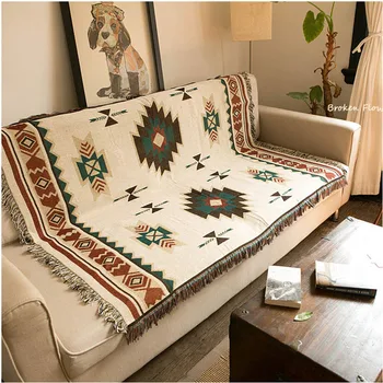 

Multifunction Knitted Sofa Blanket Geometric Pattern Blanket Living Room Bedroom Rug Soft Carpet Bedspread Tablecloth Tapestry