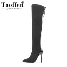 TAOFFEN/; женские пикантные высокие сапоги на высоком каблуке; 4 цвета; удобные высококачественные сапоги выше колена с острым носком; размеры 34-43