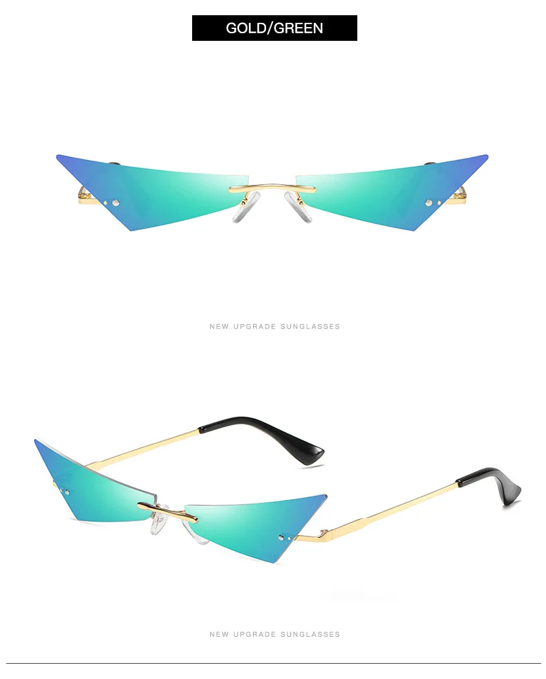 Женские и мужские модные шикарные маленькие многоугольные солнцезащитные очки, новые футуристические зеркальные солнцезащитные очки без оправы, дизайнерские узкие солнцезащитные очки Cateye