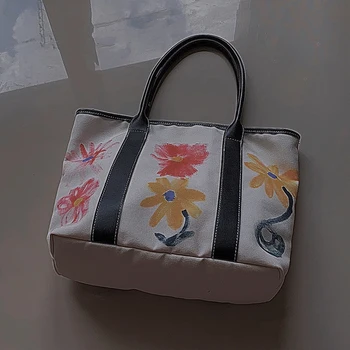 

Graffiti Flower Stitching Canvas Lady Big Bag 2020 New Fashion Commuter Large Capacity Shoulder Bag Travel Vacation Bag Louis GG