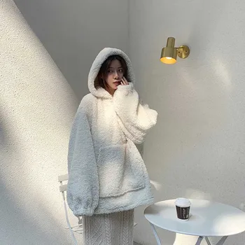 

NiceMix Winter Clothes With Thickening Velvet Plus Size Hooded Fleece Jacket Pregnant Women Loose Hoodies Front Large Pockets