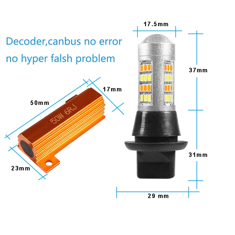 YCCPAUTO 2 шт. T20 W21W P21W PY21W светодиодный указатель поворота DRL Canbus No Error 1157 1156 Ba15s Двухцветная светодиодная автомобильная лампа белого и желтого цвета