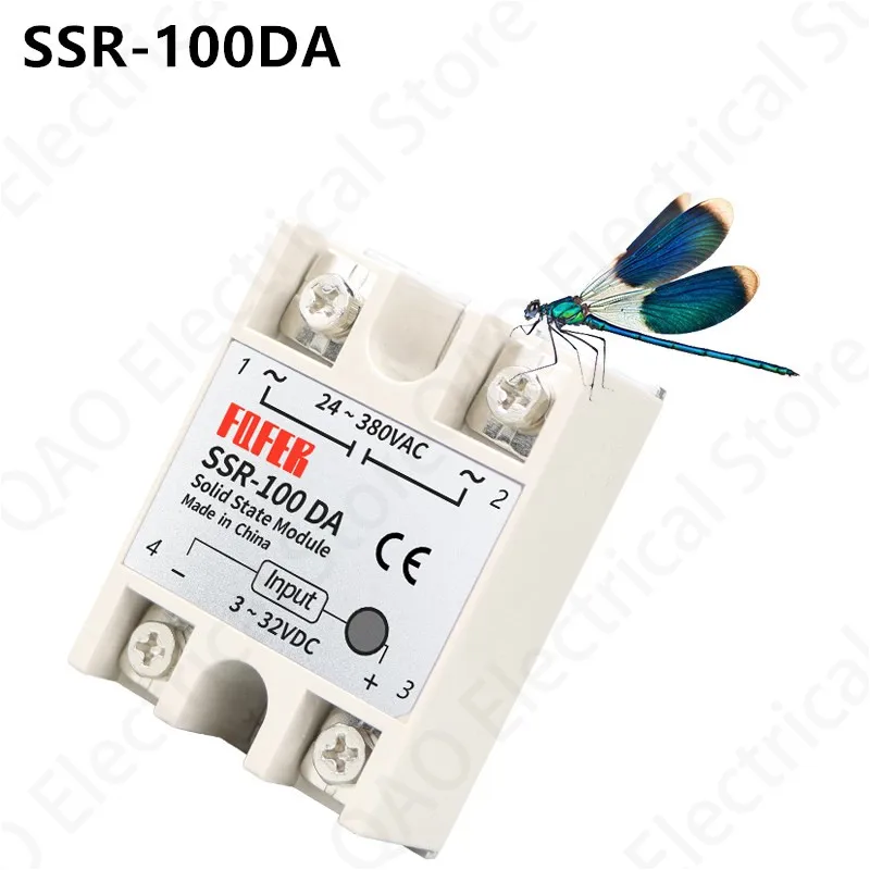 

1pcs SSR-100DA 100A Solid State Relay Module 3-32V DC Input 24-380VAC