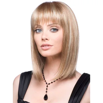 

Long Ombre Brown Blonde wigs Straight Synthetic Hair Wigs With Bang For Women bobo Hairstyle Cosplay Fiber Wigs BY002