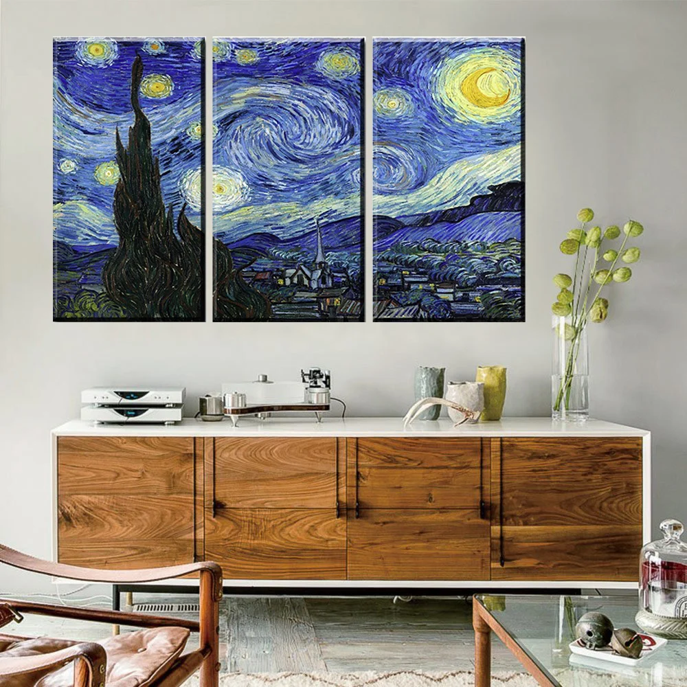 3 шт. без рамки Звездная ночь настенная живопись Винсент Виллем Ван печать Гога на