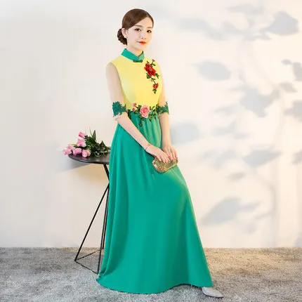 

2019 New Style Half-sleeve Shirt Cheongsam Show Long Catwalks Performance Stage Elegant Chinese-style Costume Improved Dress