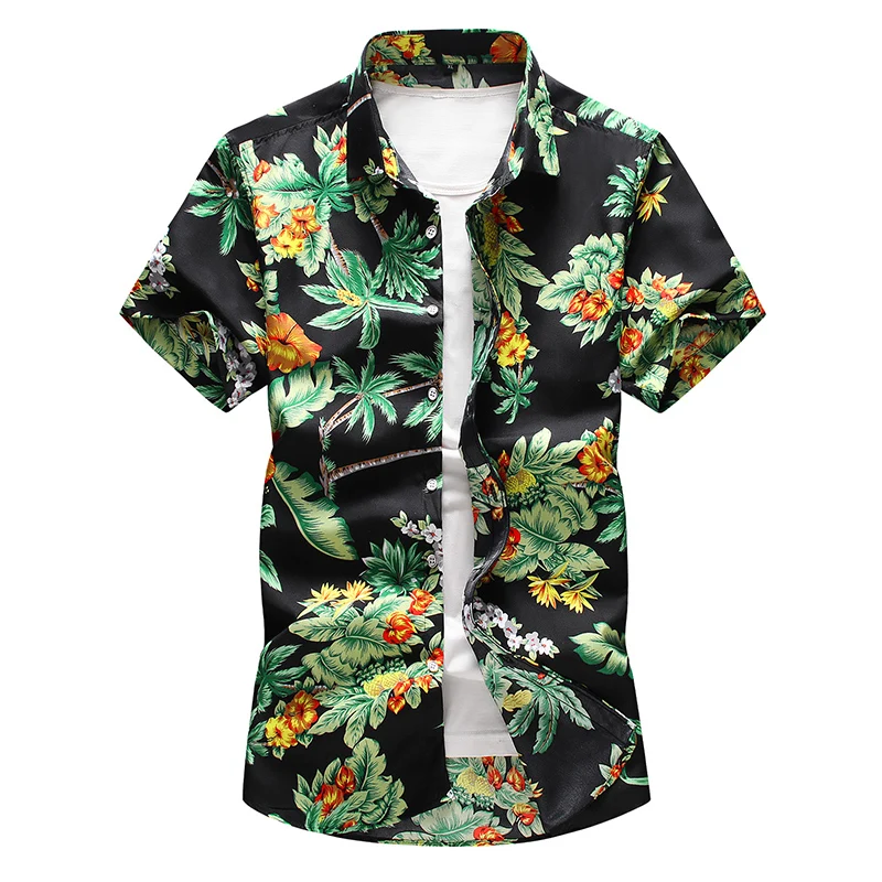 NEW Men Summer Floral Printed Beach Short Sleeve fashion Casual Shirt Plus size 5XL 6XL 7XL black grey Men's | Мужская одежда