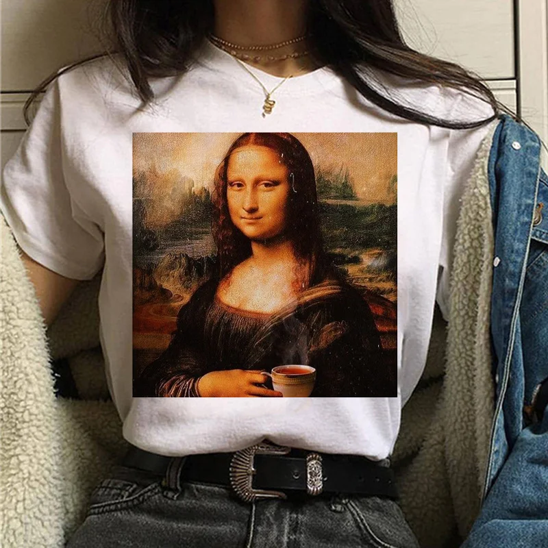 Mona lisa Футболка Harajuku Женская 90s забавная Винтажная Футболка Ullzang с графическим рисунком футболка корейский стиль футболки женские эстетические