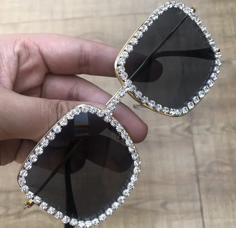Женские солнцезащитные очки, модные квадратные очки со стразами, большая оправа, зеркальные очки, анти-relactive, прозрачные линзы или черные очки uv400