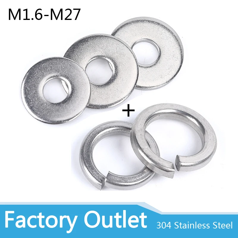 Spring Washer Flat Washer M2 M2.5 M3 M4 M5 M6 M8 M10 M12 M14 M16 M18 M20  M22 M27 Stainless Steel Washers Plain Gaskets - Washers - AliExpress