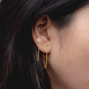 

New Fashion S925 Sterling Silver Chain Tassel Lost Ear Line Earrings For Women Personality Earrings Single Moon Earrings Gifts