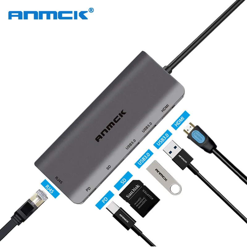 Anmck USB-C концентратор type C концентратор USB 3,0 HDMI RJ45 адаптер док-станция для MacBook Pro Аксессуары type-C 3,1 разветвитель 3 порта USB C концентратор