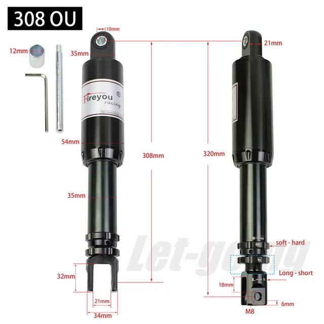 Amortecedores traseiros 280mm 290mm 308mm 320mm suspensão traseira da motocicleta rebote amortecimento garfo scooter sujeira bicicleta vibração amortecedor 6