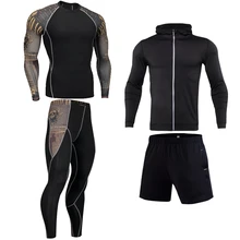 Men's quick-drying running suit gym leggings thermal underwear compression fitness MMA Rashguard men's leggings track suit