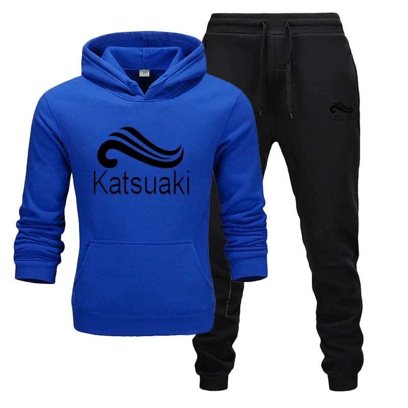 royal blue black Брендовая одежда, мужские повседневные толстовки, пуловер, хлопковый мужской спортивный костюм, толстовки из двух частей+ штаны, спортивная одежда ropa hombre - Цвет: royal blue black