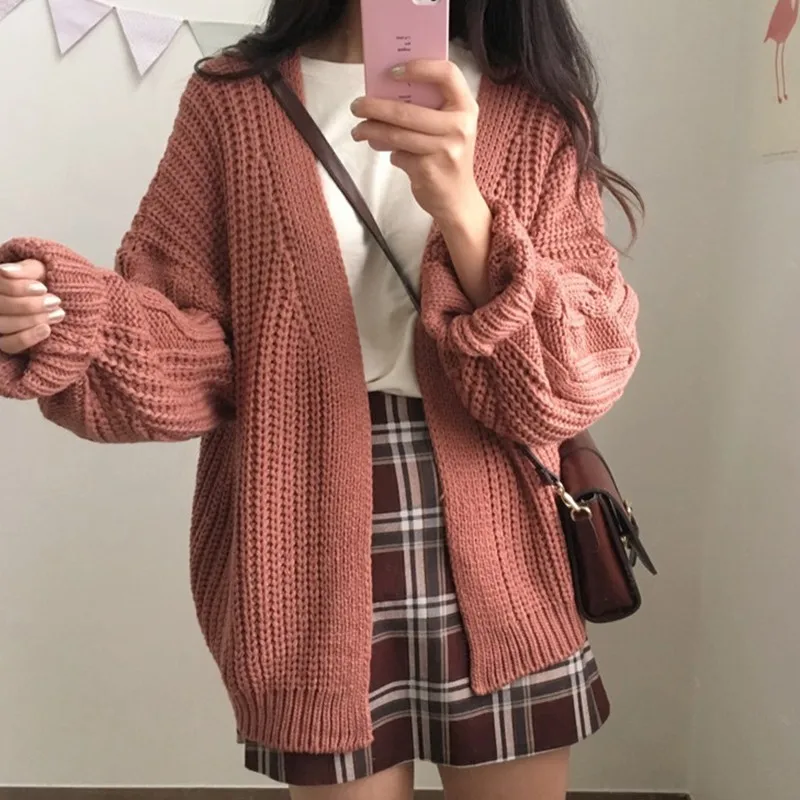 

Cardigan Coat Women Knitted Loose Design Sweater Jacket Cute Sweet Girl Casual Long Knitted Cardigan Pink Cape Top